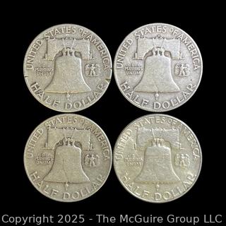Four (4) US Franklin Half Dollar Silver Coins: 1949 and 1950 (P)