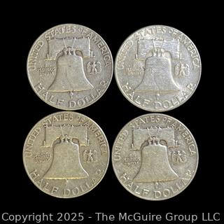 Four (4) 1950 (P) US Franklin Half Dollar Silver Coins