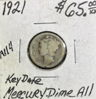 1921 US Mercury 10 Cents Silver Dime (key date)