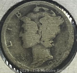 1921 US Mercury 10 Cents Silver Dime (key date)