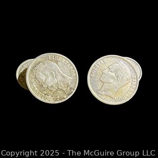 Pair of 1954 Venezuela "Simon Bolivar Liberator" Silver Coin Cuff Links