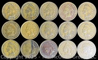 Fifteen (15) US One Cent "Indian Head" Copper Coins