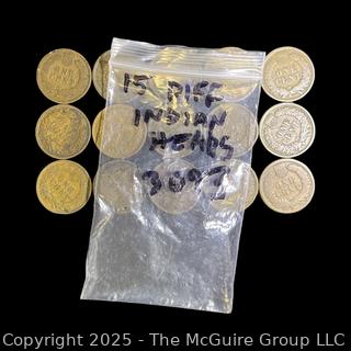 Fifteen (15) US One Cent "Indian Head" Copper Coins
