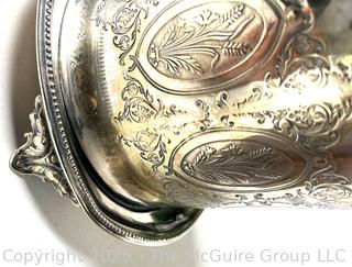 Silver Plate Biscuit Barrel and Wine Cooler, Wooden Jewerly Box and Framed Print