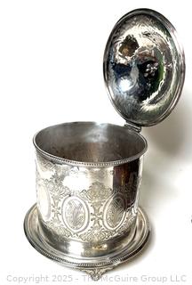 Silver Plate Biscuit Barrel and Wine Cooler, Wooden Jewerly Box and Framed Print
