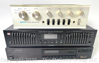 Stereo Electronics (untested): BSR EQ-3000 Stereo Frequency Graphic Equalizer Spectrum Analyzer; Sherwood TD-1120 Stereo Tuner AM/FM Synthesizer Black; and Dynaco PAT-4 Solid State Stereo Preamplifier