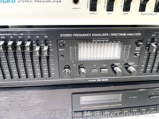 Stereo Electronics (untested): BSR EQ-3000 Stereo Frequency Graphic Equalizer Spectrum Analyzer; Sherwood TD-1120 Stereo Tuner AM/FM Synthesizer Black; and Dynaco PAT-4 Solid State Stereo Preamplifier