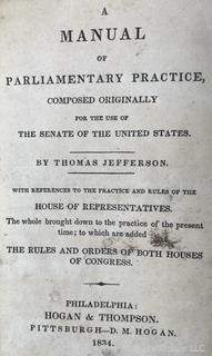 1834 Leather Bound Manual of Parliamentary Practice, Composed Originally for the Use of the Senate of the United States by Thomas Jefferson, Book