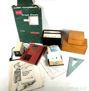 Drafting and Desk Supplies Including Wooden File Boxes