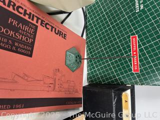 Drafting and Desk Supplies Including Wooden File Boxes