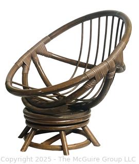 Mid Century Low Rattan Swivel Pod Chair