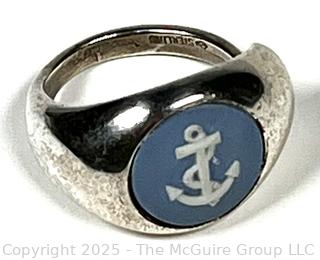 Sterling Silver with Blue Anchor Center Ring

