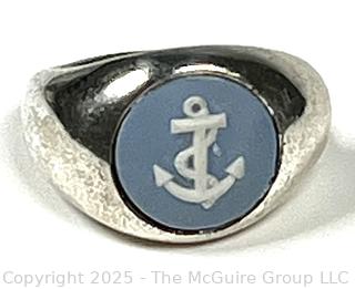 Sterling Silver with Blue Anchor Center Ring
