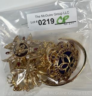 Seven (7) Costume Jewelry Brooches and Cuff Bracelet