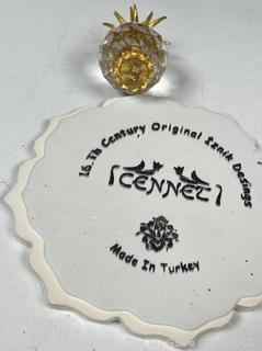Decorative Porcelain and Glassware Including Güral Porselen Turkish Espresso Coffee Cups & Saucers  and Tile Trivet