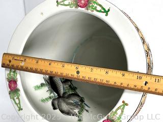 Chinese Floral Koi Fish Bowl Planter with Stand. 10" tall.