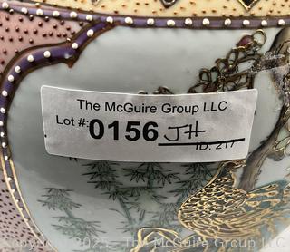 Chinese Floral Koi Fish Bowl Planter with Stand. 10" tall.