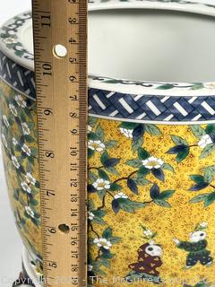 Takahashi Of San Francisco Winds Porcelain Planter and Matching Stand With Small Children as Footers. 8" x 10"
