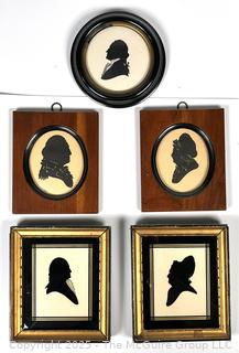 Five (5) Framed Under Glass Silhouette Miniatures
