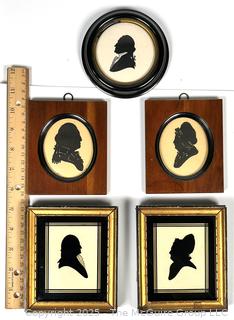Five (5) Framed Under Glass Silhouette Miniatures