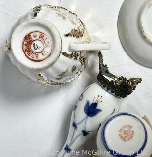 Collection of Porcelain Decorative Items and Reverse Painted Flue Cover
