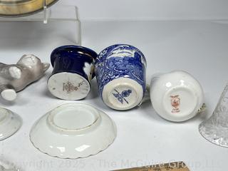 Collection of Porcelain Decorative Items and Reverse Painted Flue Cover