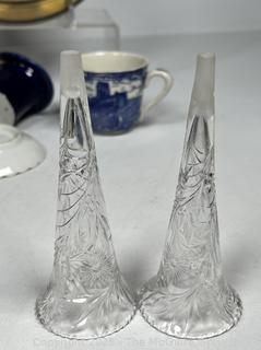 Collection of Porcelain Decorative Items and Reverse Painted Flue Cover