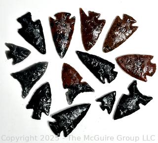 Thirteen (13) Bird-point Obsidian Arrowheads