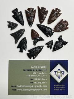 Thirteen (13) Bird-point Obsidian Arrowheads