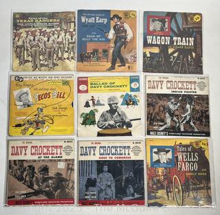 Nine (9) Children's 45 RPM Story Records - Westerns