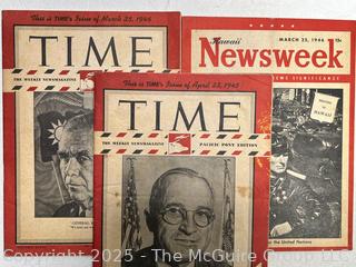 Three (3) WWII Era Military Issue News Magazines. Printed in Hawaii