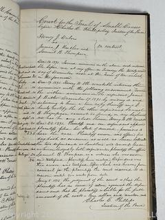 Leather with Marbled Boards Handwritten Proceedings Ledger from Bridgeton, N.J. 