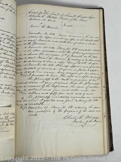 Leather with Marbled Boards Handwritten Proceedings Ledger from Bridgeton, N.J. 