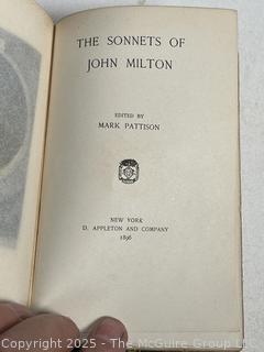 Leather with Marbled Boards, 1896 The Sonnets of John Milton by Mark Pattison Book.