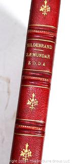 Red Leather Bound with Gilt Decoration Den Liedern der Edda (Saemundar Edda) by Karl Hilderbrand Book