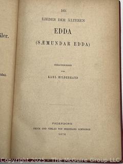 Red Leather Bound with Gilt Decoration Den Liedern der Edda (Saemundar Edda) by Karl Hilderbrand Book