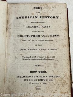 Leather with Marbled Boards 1829 Tales from American History Book. 
