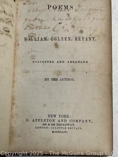 Tooled Leather Bound with Gilt Edge 1859 Poems by William Cullen Bryant Book. 