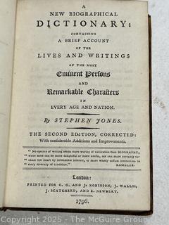 Leather with Marbled Boards 1796 A New Biographical Dictionary Containing a Brief Account of the Lives and Writings by Stephen Jones Book