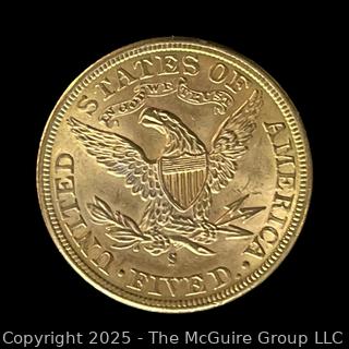 1885 (S) US Five Dollar Liberty Head Gold Coin (some luster)