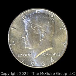1964 US Kennedy Half Dollar Silver 50 cent coin (some luster)