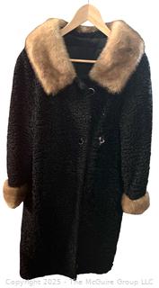 Women's Black Persian Lamb Mink Fur Collar Coat.  Some damage