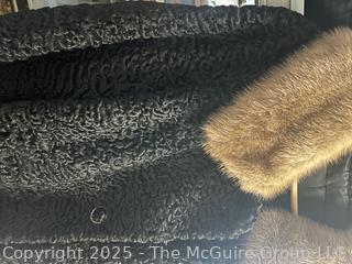 Women's Black Persian Lamb Mink Fur Collar Coat.  Some damage