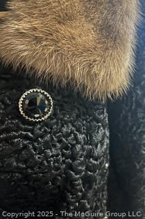 Women's Black Persian Lamb Mink Fur Collar Coat.  Some damage