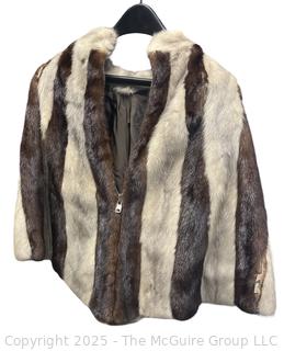 Mixed Mink Stripe Fur Cape Coat