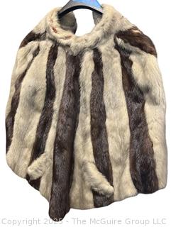 Mixed Mink Stripe Fur Cape Coat
