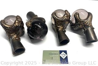 Set of Four (4) Cast Iron Northwind Face Eagle Talon Glass Ball Table Feet