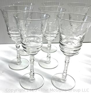 Set of Etched Clear Crystal Stemmed Glass Goblets