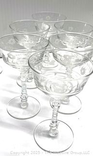 Set of Etched Clear Crystal Stemmed Glass Goblets