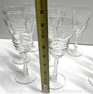 Set of Etched Clear Crystal Stemmed Glass Goblets